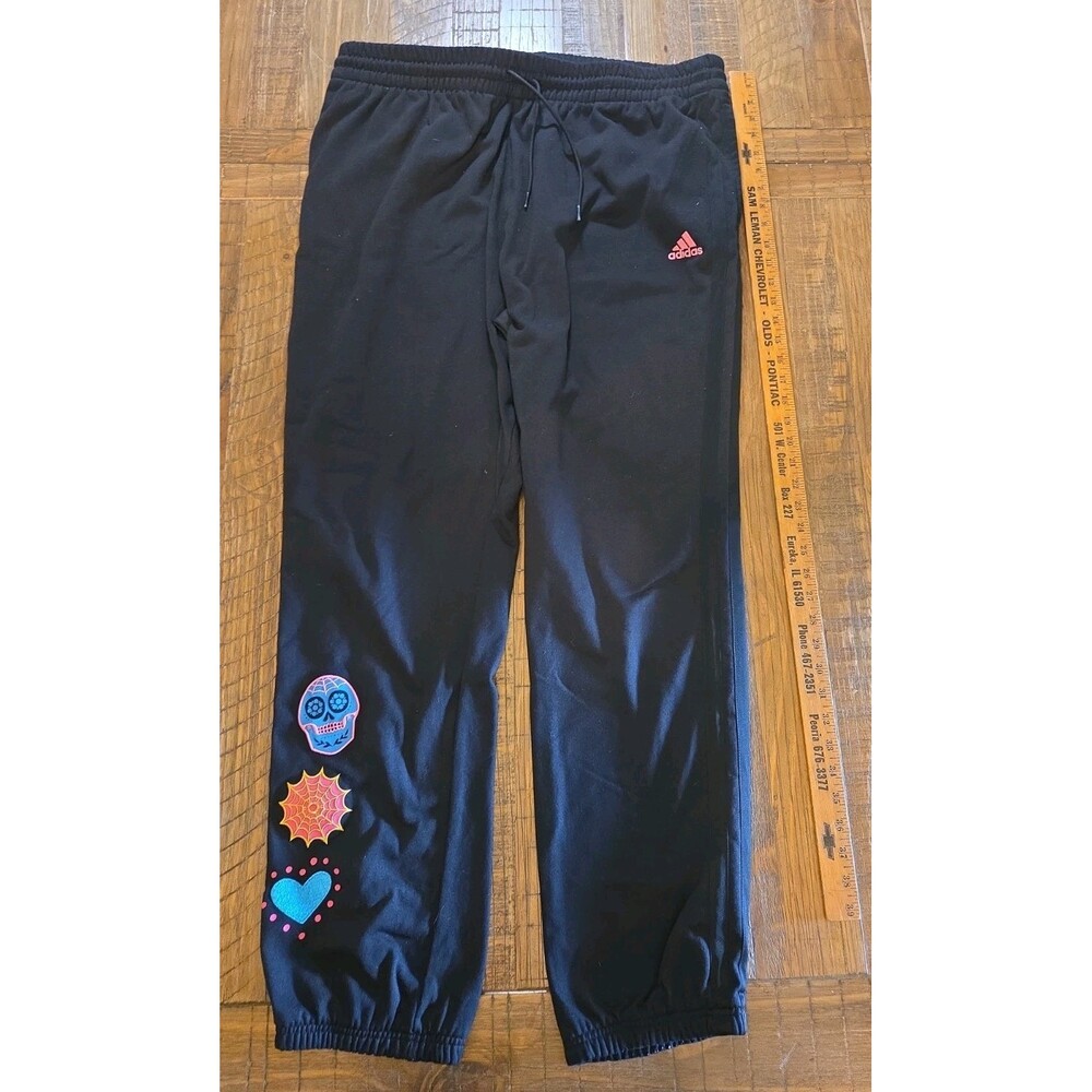 ADIDAS Dia de Muertes Day of the Dead graphic black joggers sweatpants  2xL